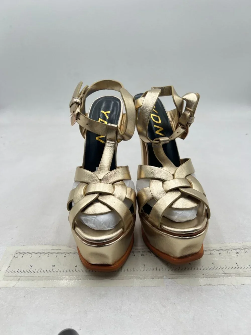 YDN Gold Strappy High Heeled Platform Peep Toe Stiletto Heels T-strap Sandals